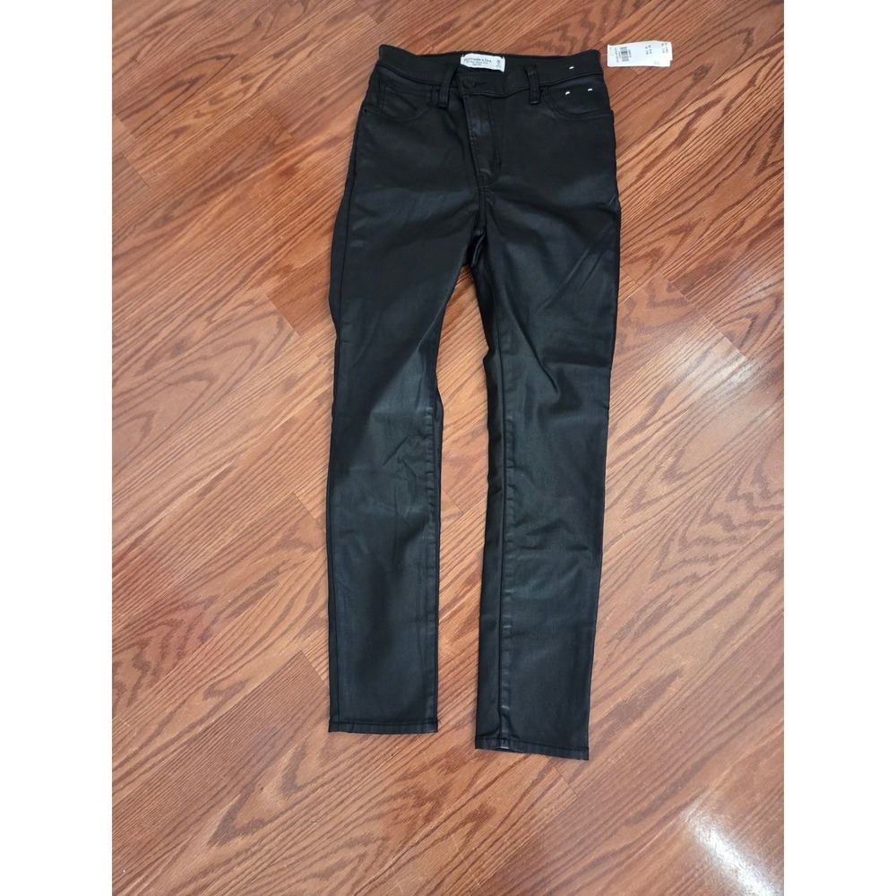 Abercrombie & Fitch Super Skinny Ankle High Rise Coated Black Pants 26 Short NEW